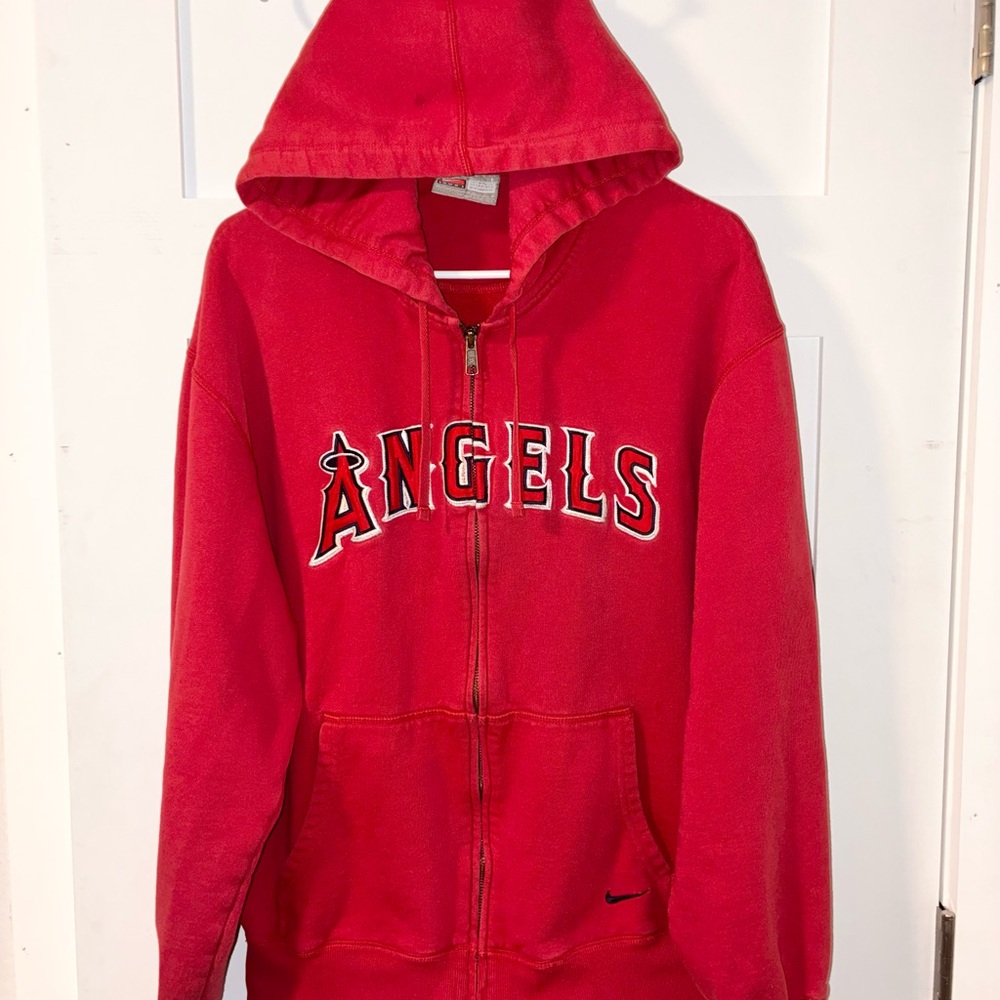 Nike Red Angels Hoodie with Team Logo sports baseball zip up jacket